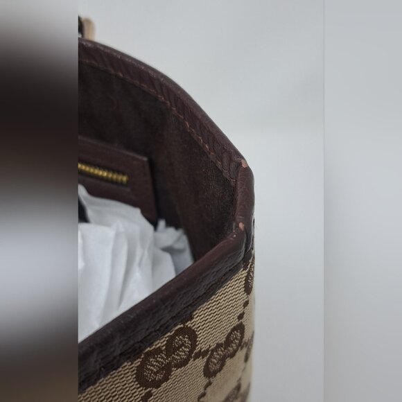 Gucci Women's GG Canvas Shelly Tote Bag Hand Bag Web Stripe Leather 137396 - Picture 15 of 16